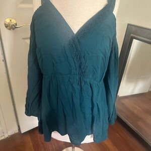 Torrid Blue Ruffled 3/4 Sleeve Blouse